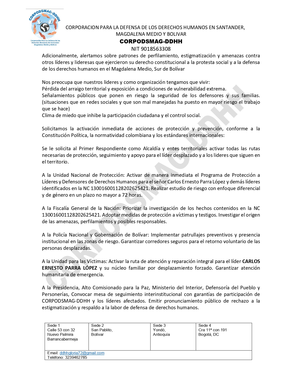 Mayo 27 SOLICITUD URGENTE DE MEDIDAS DE PROTECCIÓN COLECTIVAS E INDIVIDUALES PARA LÍDERES SOCIALES Y DEFENSORES DE DERECHOS HUMANOS PARTICIPANTES EN PROTESTA SOCIAL_page-0002